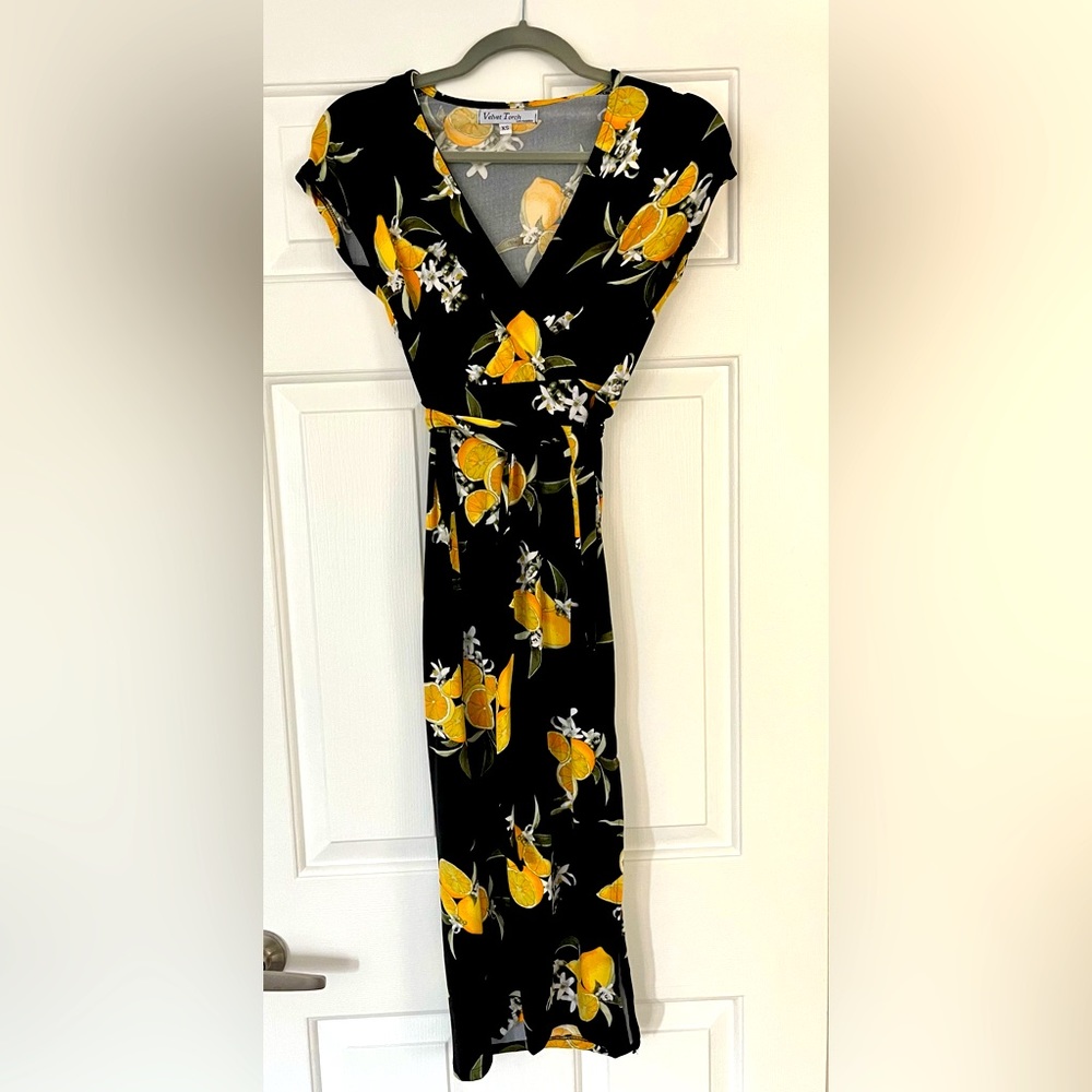 Faux wrap dress - bright lemon print